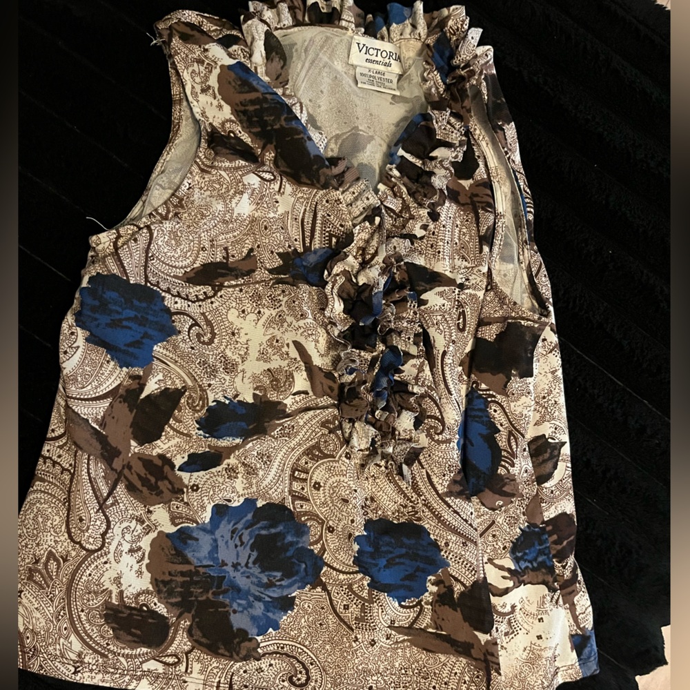 Women's Floral Ruffle Blouse - Blue and Brown